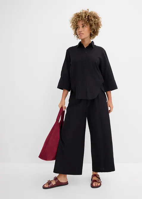 Skjortblus i svalkande linnemix, bonprix