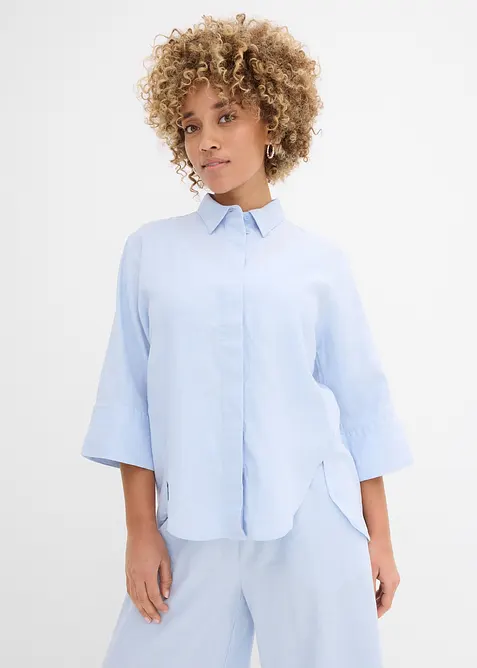 Skjortblus i svalkande linnemix, bonprix