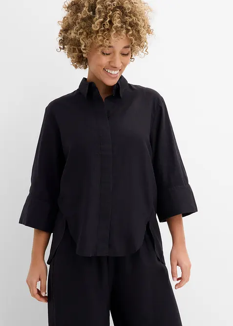 Skjortblus i svalkande linnemix, bonprix