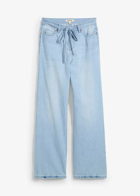 Wide Leg Jeans, Mid Waist, med knytsk&auml;rp, bonprix