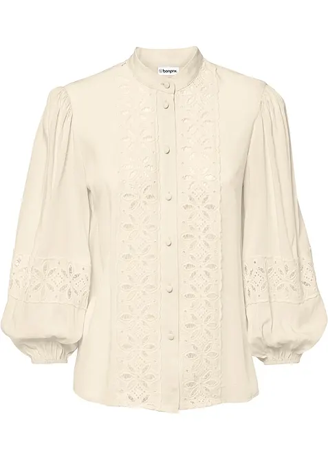 Blus med spets i mjuk viskosmix, bonprix
