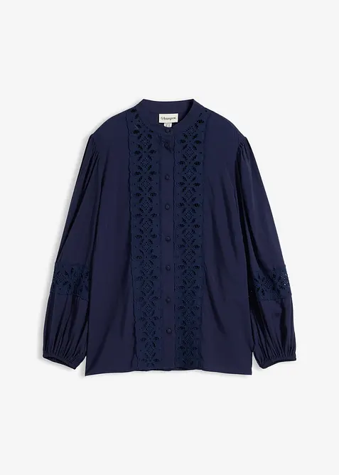 Blus med spets i mjuk viskosmix, bonprix