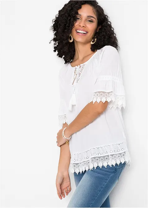 Tunika med spets i mjuk viskos, bonprix