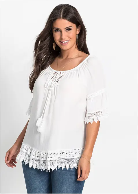 Tunika med spets i mjuk viskos, bonprix