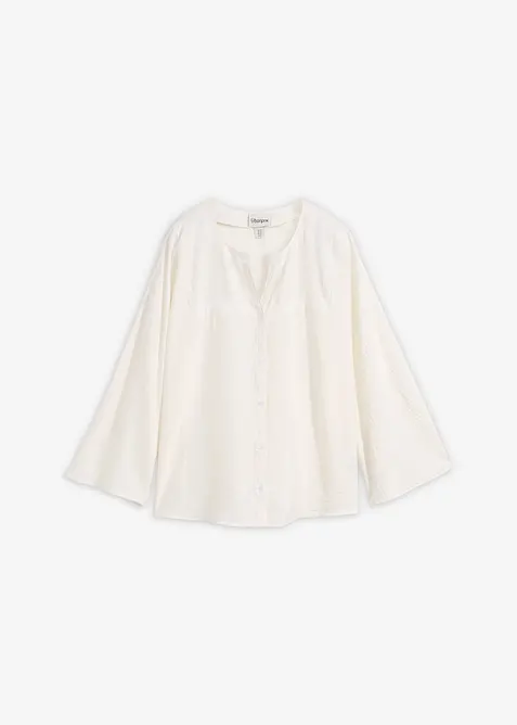 Blus i bomull med vida &auml;rmar, bonprix