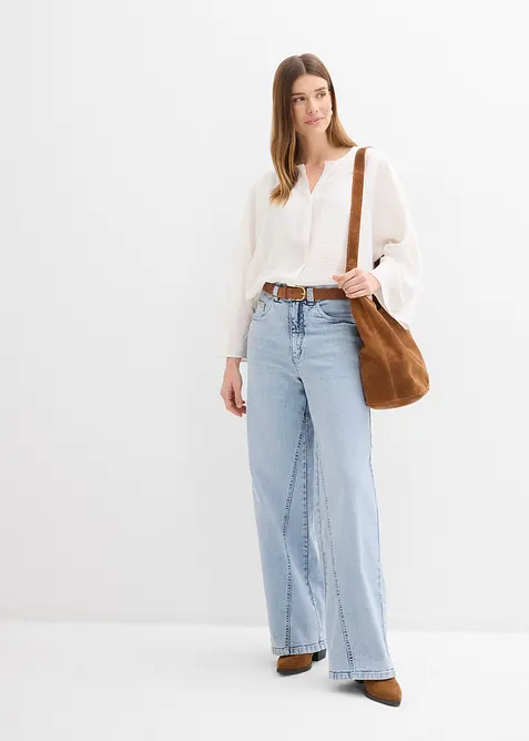 Blus i bomull med vida &auml;rmar, bonprix