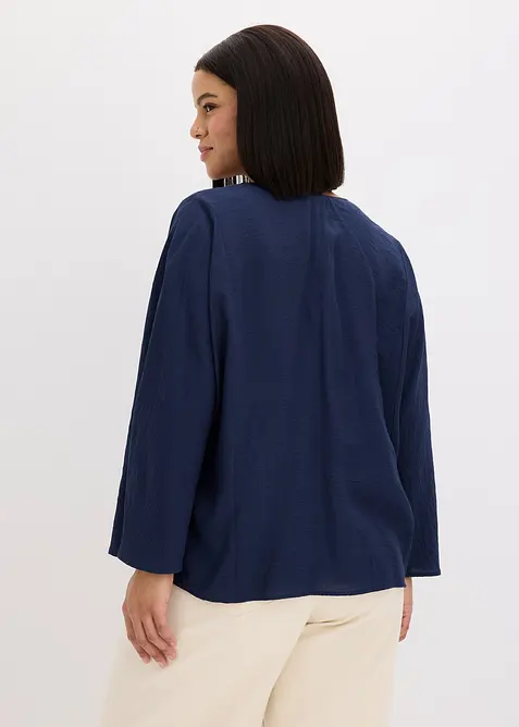 Blus i bomull med vida &auml;rmar, bonprix