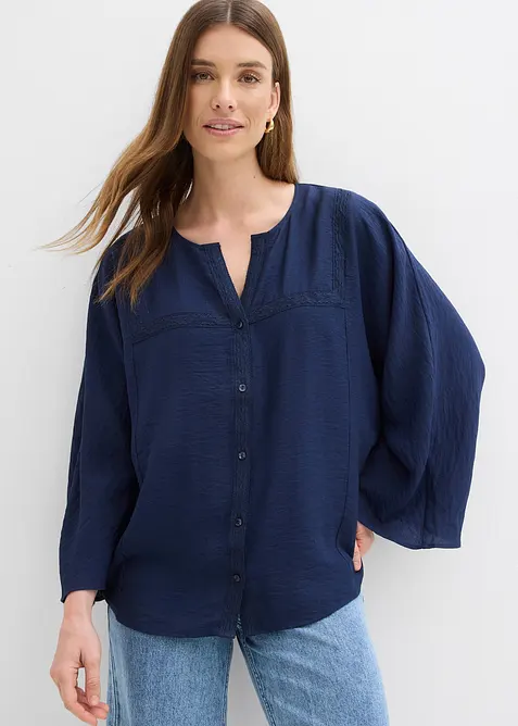 Blus i bomull med vida &auml;rmar, bonprix