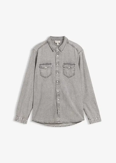 L&aring;ng&auml;rmad jeansskjorta i ekologisk bomull, bonprix