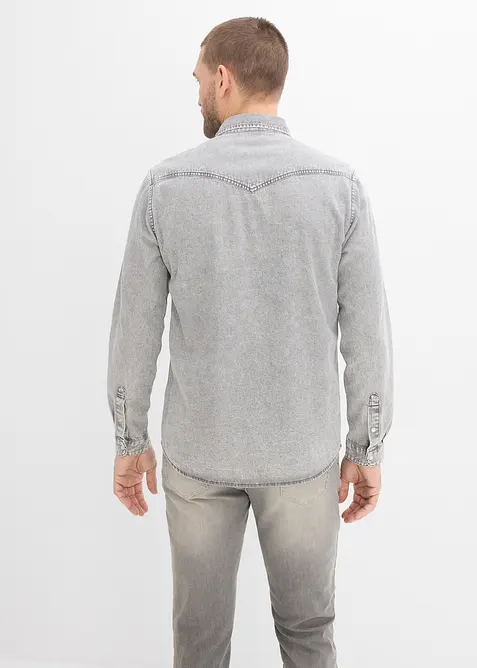 L&aring;ng&auml;rmad jeansskjorta i ekologisk bomull, bonprix