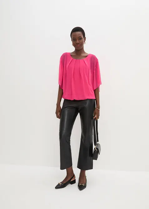 Chiffongblus med linne, bonprix