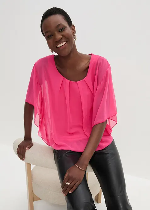 Chiffongblus med linne, bonprix