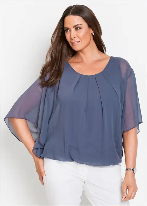 Chiffongblus med linne, bonprix