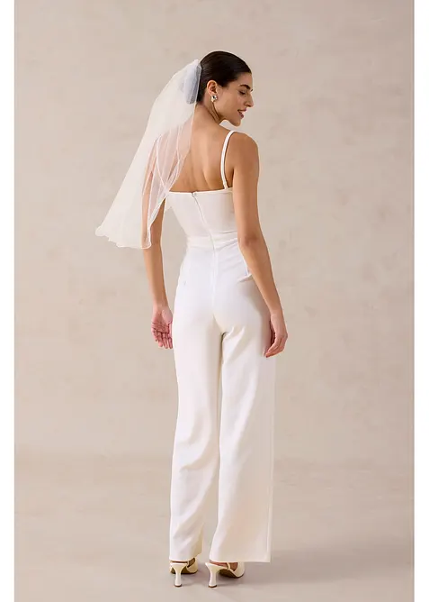 Brudjumpsuit i kr&auml;pp med struktur och med p&auml;rlbroderi, bonprix