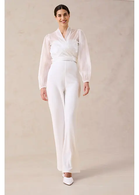 Brudjumpsuit i kr&auml;pp med struktur och med p&auml;rlbroderi, bonprix