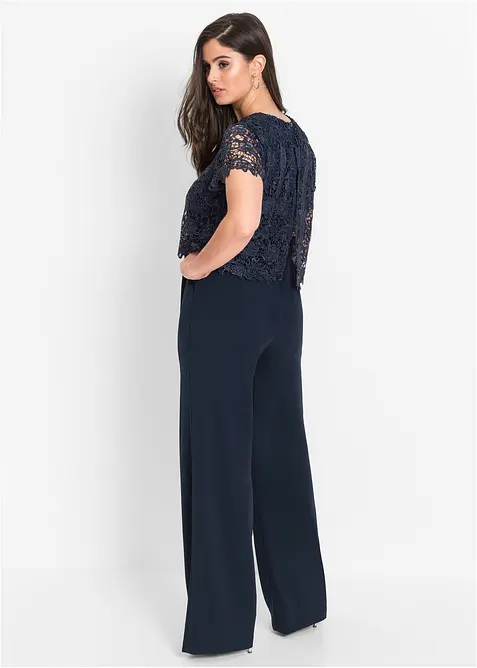 Jumpsuit av stabil trik&aring; med spets, bonprix