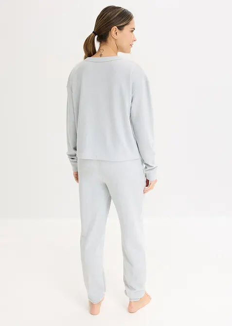 Topp och byxa av v&aring;ffelm&ouml;nstrad jersey, bonprix