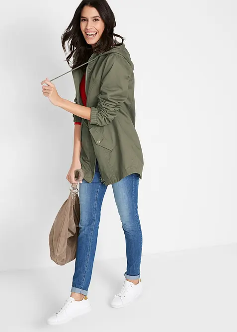 Bomullsparkas med m&ouml;nstrad huva, bonprix