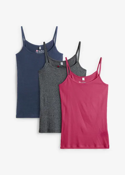 Linne med smala axelband, av bomull (3-pack), bonprix