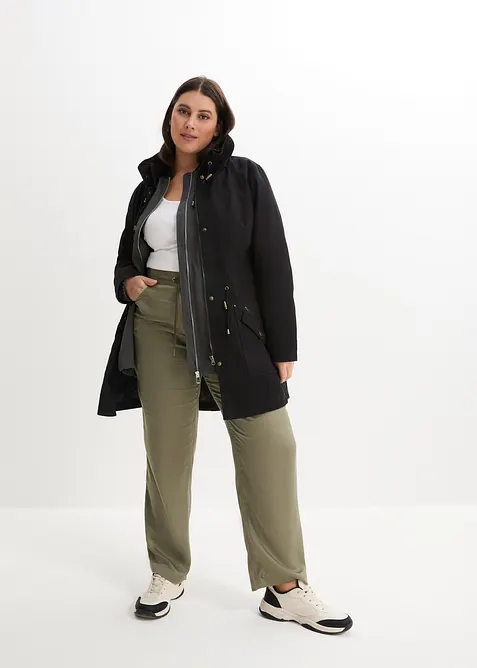 Kort bomullsparkas med st&aring;krage, figursydd, bonprix