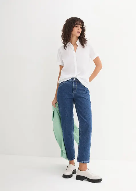 Stretchblus i bomullsmix, kort&auml;rmad, bonprix