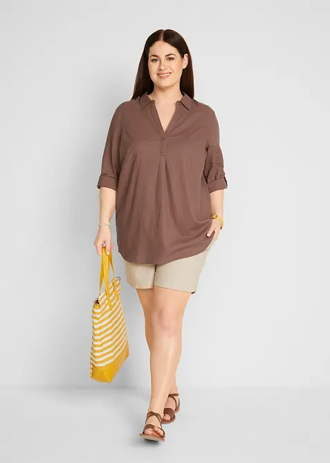Blus med linne och 3/4-&auml;rmar, bonprix