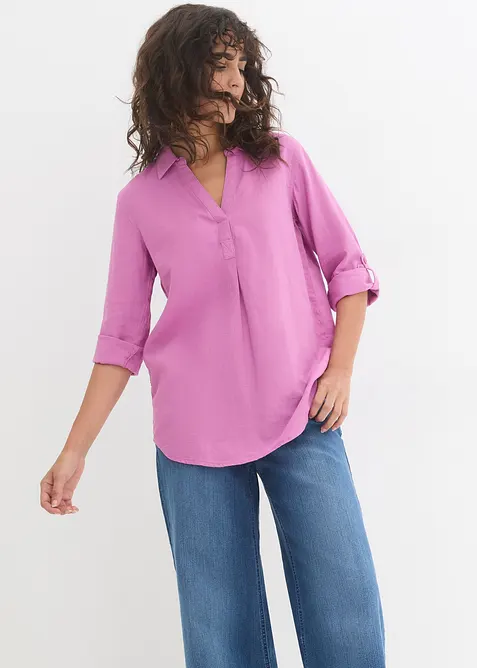 Blus med linne och 3/4-&auml;rmar, bonprix