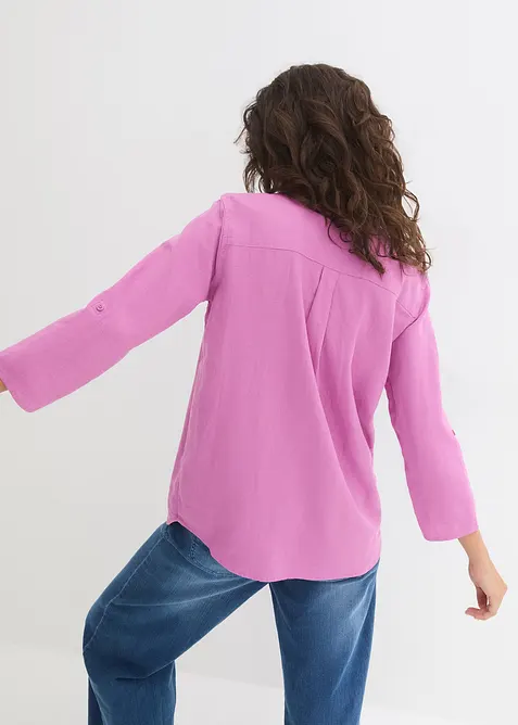 Blus med linne och 3/4-&auml;rmar, bonprix