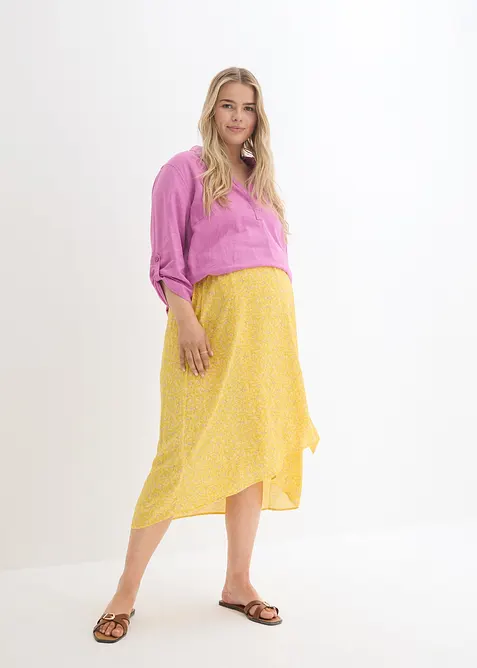 Blus med linne och 3/4-&auml;rmar, bonprix