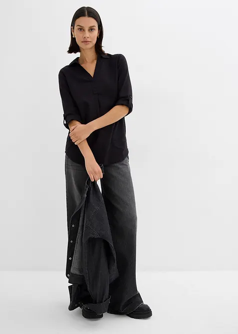 Blus med linne och 3/4-&auml;rmar, bonprix