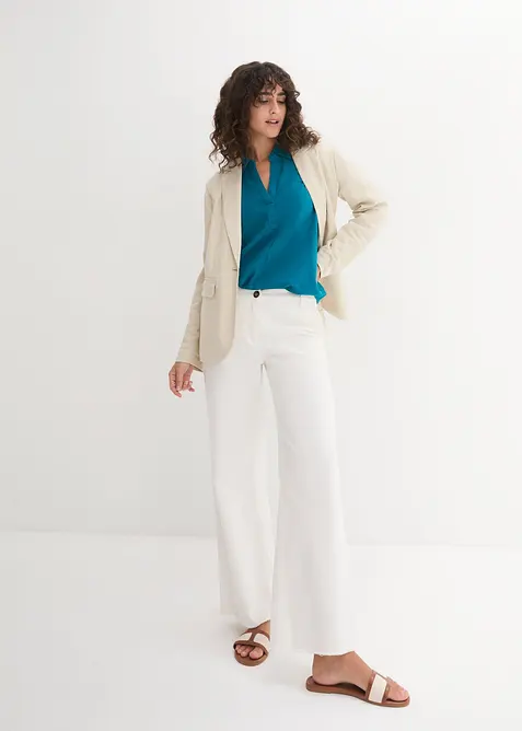 Blus med linne och 3/4-&auml;rmar, bonprix