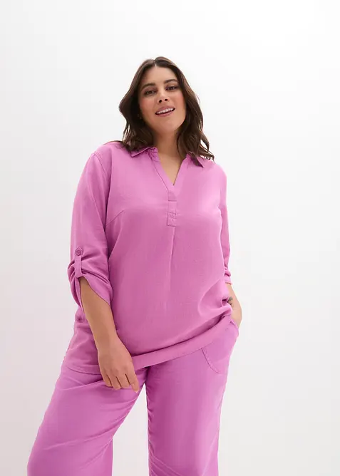 Blus med linne och 3/4-&auml;rmar, bonprix