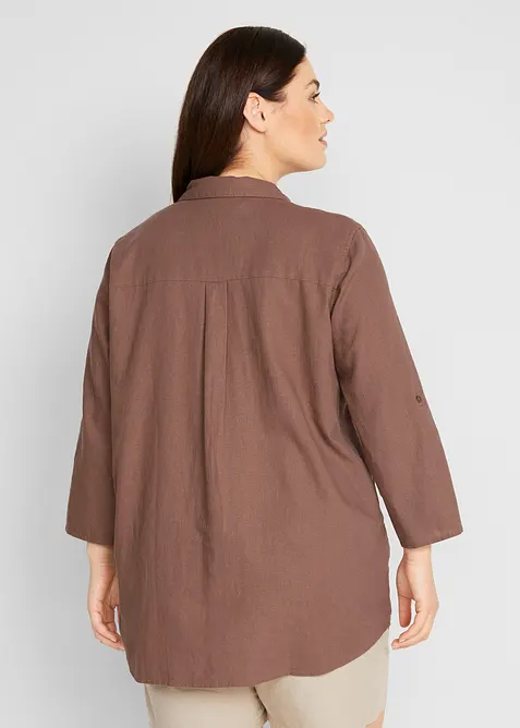 Blus med linne och 3/4-&auml;rmar, bonprix
