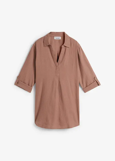Blus med linne och 3/4-&auml;rmar, bonprix