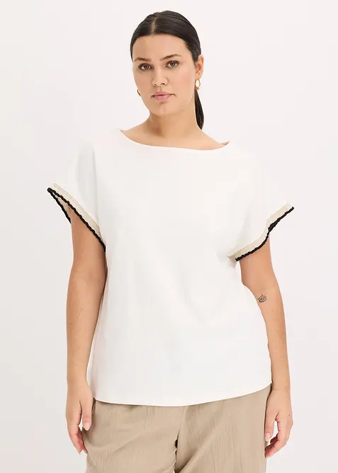 Topp i bomull med dekorativa &auml;rmslut, bonprix