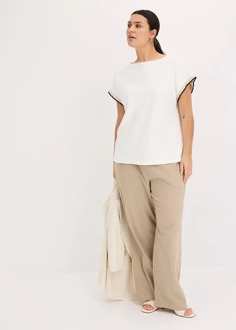 Topp i bomull med dekorativa &auml;rmslut, bonprix