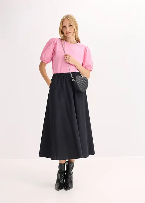 Mellanl&aring;ng kjol i stretchig bomullsmix, bonprix