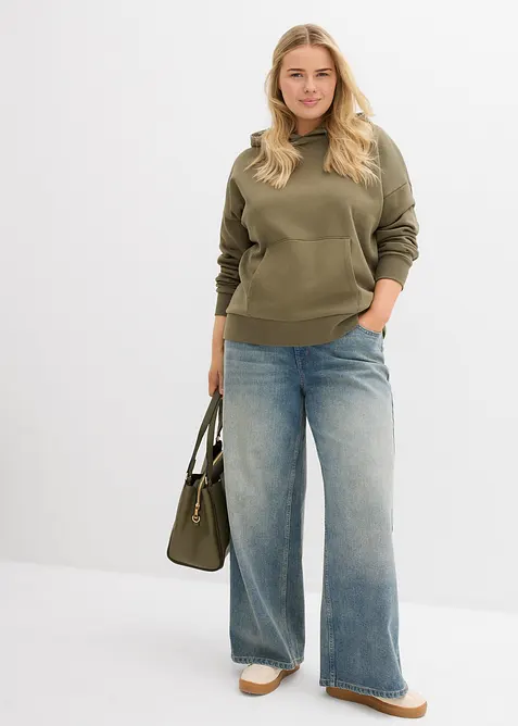 Oversizesweatshirt med huva i mjuk bomullsblandning, bonprix