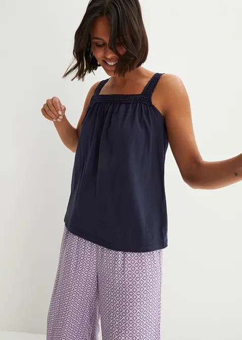 Avslappnat linne med axelband i spets, bonprix