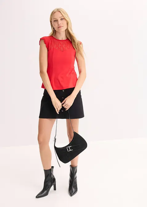 &Auml;rml&ouml;s topp med spets, bonprix