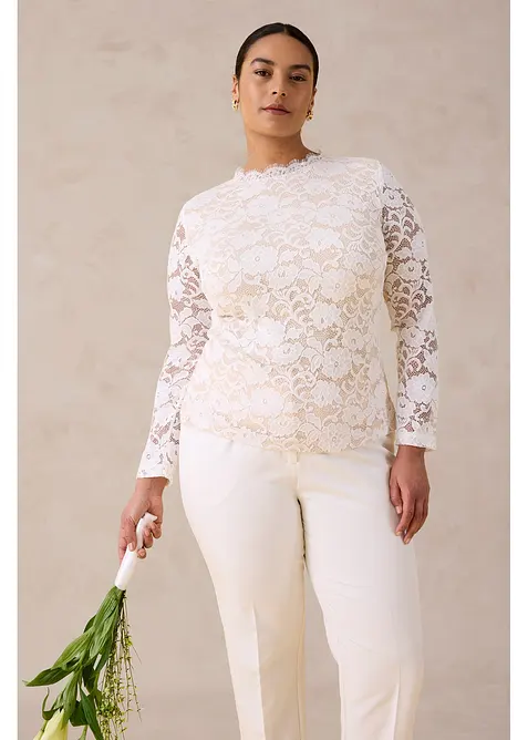 L&aring;ng&auml;rmad topp i spets, bonprix