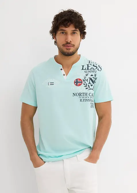 T-shirt i ekologisk bomull med kort knappsl&aring;, bonprix