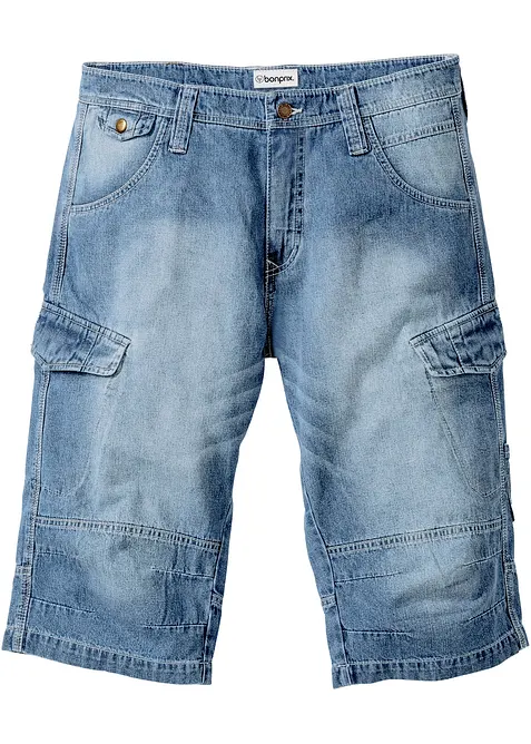 L&aring;nga jeansbermudas i cargomodell av tunt material, Relaxed Fit, bonprix
