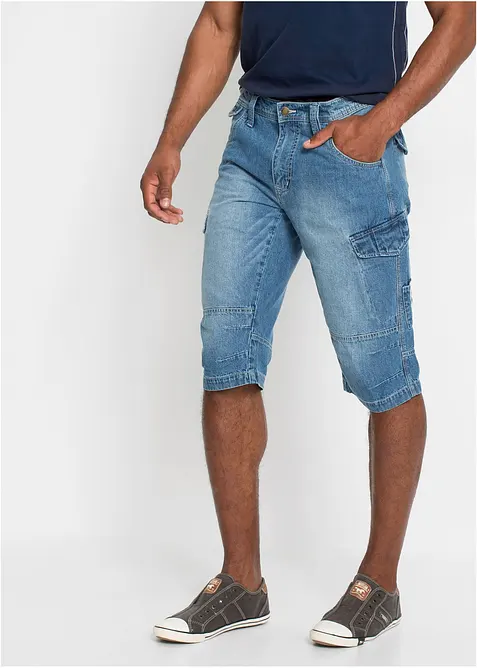 L&aring;nga jeansbermudas i cargomodell av tunt material, Relaxed Fit, bonprix