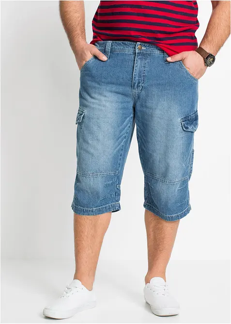 L&aring;nga jeansbermudas i cargomodell av tunt material, Relaxed Fit, bonprix