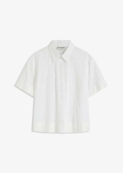 Blus med h&aring;lbroderi, bonprix