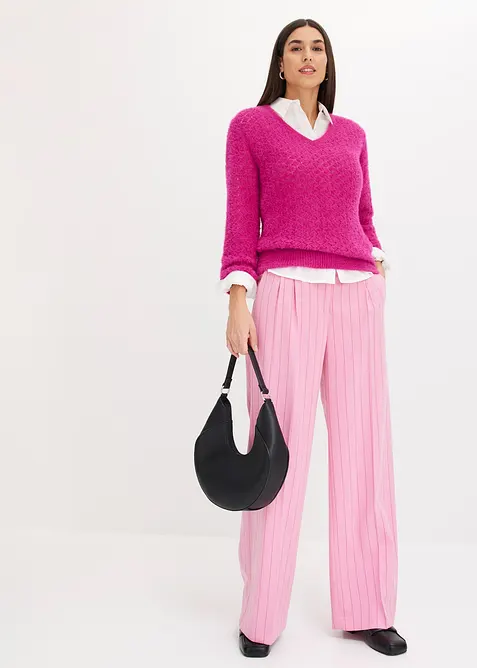 Kritstrecksrandig byxa med vida ben, bonprix