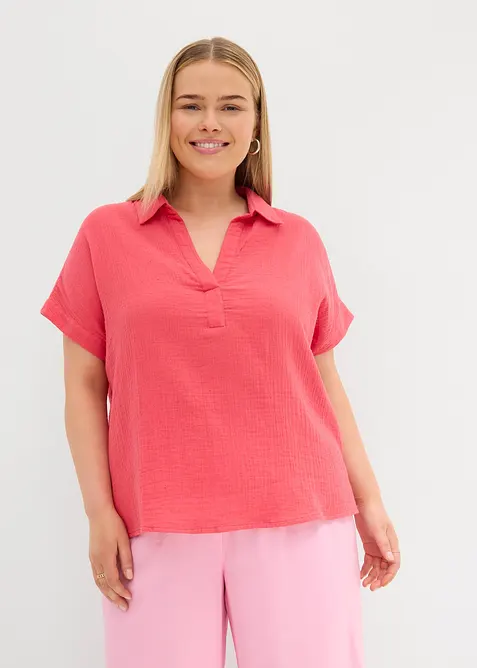 Kort&auml;rmad blus i luftig muslin, bonprix