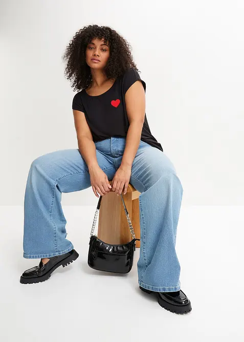 Topp i b&ouml;ljande viskosmix med  med l&auml;ngre rygg, bonprix