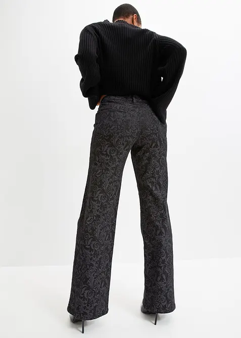 Wide leg-jeans Mid Waist med glansigt m&ouml;nster, bonprix